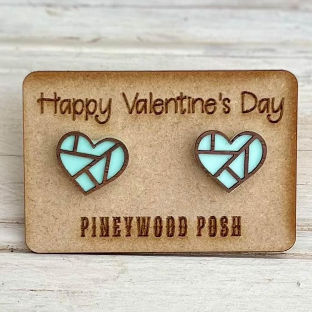 Mint Green Heart Stud Earrings
